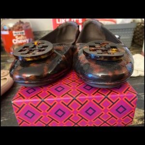 Tory Burch Minnie Travel Ballet Tortoise Patent